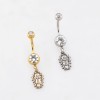 DANGLING COFFIN CHARM WITH AN EMBOSSED CROSS BELLY BUTTON NAVEL RING 316L SURGICAL STEEL